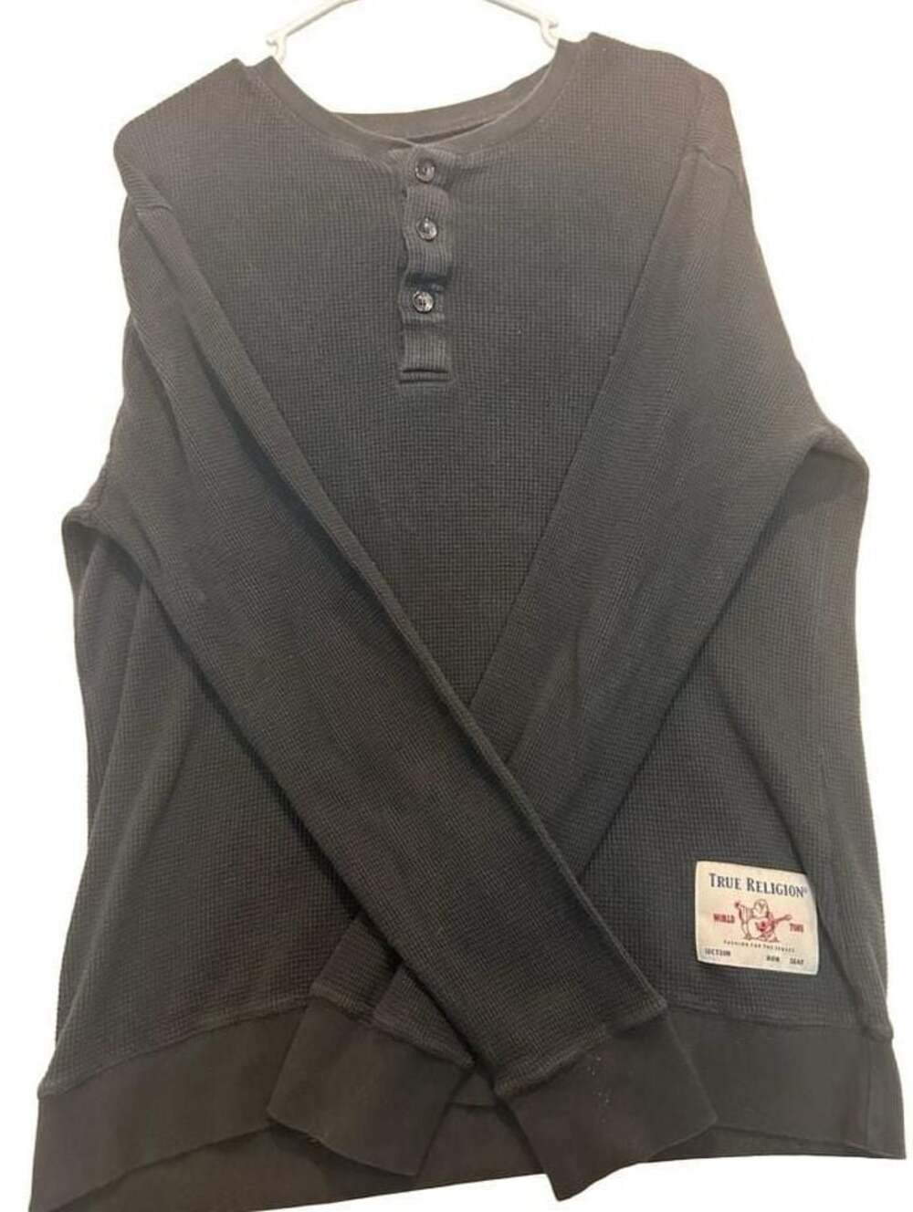 True Religion Men's Black Thermal Henley Long Sleeve Shirt